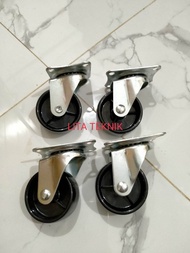 roda etalase gepeng Hitam 2" roda Caster set 4pcs roda nylon hitam