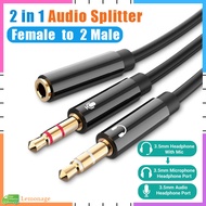 【Ready Stock】2 in 1 Audio Splitter 3.5mm Female to 2 Male AUX Adapter Audio Extension Cable Earphones Splitter