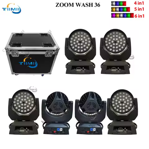 0 Tax Lyre Wash Zoom 36x18w RGBWAUV 6in1 Beam Wash Zoom Moving Head Light Flightcase DMX Wash Light 