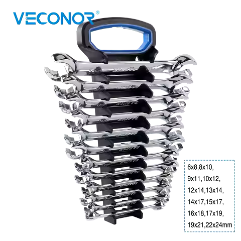 12Pcs Flare Nut Wrench Set of Keys Oil Pipe Wrench Spanner with Plastic Rack