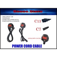 POWER CORD CABLE UK HEAD TO C7 AND C13 POWER CABLE WITH FUSE 1.5A POWER CABLE 13A