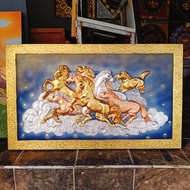 ภาพตกแต่งผนัง ภาพศิลปะ บนผืนผ้าใบ แบบปิดทอง ขนาด 100 x 60 ซม. รูปม้า 8 เซียน จัดส่งแบบประกอบสำเร็จบนเฟรมไม้