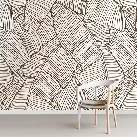 Tropical Removable Wallpaper. Banana Leaves Sketch Wallpaper. Modern Wallpaper, Non-woven wallpaper