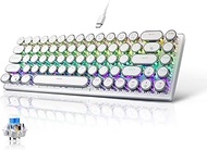 7KEYS Retro Typewireter Wired Keyboard, 68 Keys Compact Mechanical Keyboard (Blue Switch White)