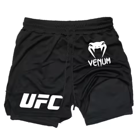 Men's UFC Printed Quick-Dry Double-Layer Sports Shorts, Breathable Tennis Training Shorts