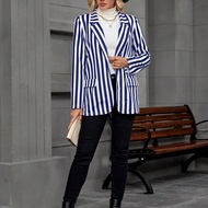 Áo khoác blazer dài tay kẻ sọc đen trắng cho nữ mùa thu