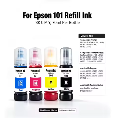 101 Premium Ink, T101 C13T03V Refill Ink For Epson L4150 L4160 L4260 L6160 L6170 L6176 L6190 L6260 L