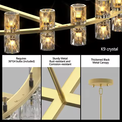 Dining Chandelier over Table, Sutable 36" K9 Crystal Chandeliers, Gold Round Chandelier for Dining R