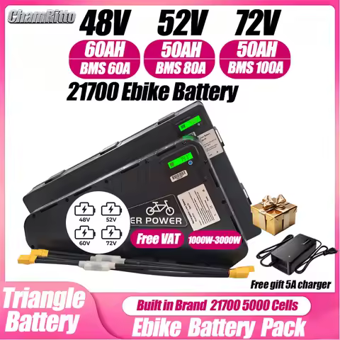 E bike 52V 48V 36V 60v 72v Triangle Lithium Battery 21700 Cell 30AH 35ah 40AH Huge Capacity 3000W 50