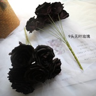 Black Artificial Rose Flower Bouquet Fake Rose 7 Blooms 9 Blooms Home wedding Decoration