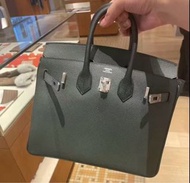 門市現貨Hermes birkin25 b25 Vert mangrove phw灰綠色拼黑色銀釦epsom K stamp