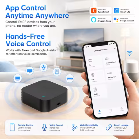 Tuya Smart WiFi IR RF Universal Remote Controller 433/315MHz, Smart Life App 2.4G Voice Control for 