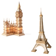 ROBOTIME 3D Puzzle for Adults Wooden Craft Kits DIY Construction Model Kit Big Ben TG507 & Effel Tow