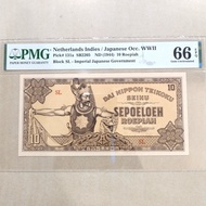 Uang Kertas Kuno Netherlands Indie Japanese Occ 10 Roepiah 1944 PMG 66