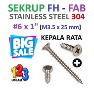 6x1 [M3.5x25mm] FH Tapping Screw - FAB Stainless Steel 304 (A2)