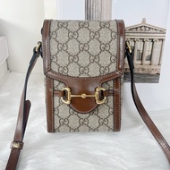 古馳/Gucci Horsebit 1955系列 烏木色GG Supreme帆布 斜背包