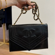 CHANEL Vintage 蜥蜴皮 稀有皮 黑金 信封包 側背包 斜背包 肩背包