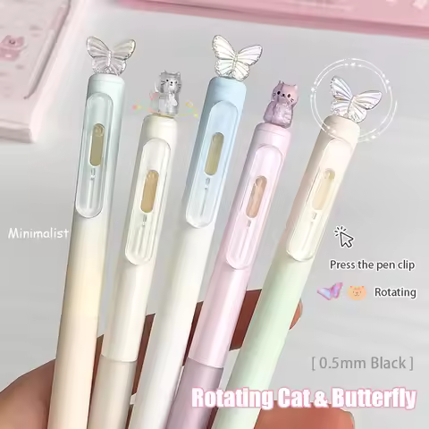 4 Pack Minimalist Cats Gel Pens 0.5mm Creative Rotating Quick-Dry Pen IG Style Fun Cats Butterfly Pe