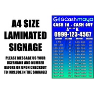 GCASH/MAYA RATES LAMINATED LOAD SIGNAGES A4 SIZE 180GSM PAPER HIGH QUALITY GCASH RATES