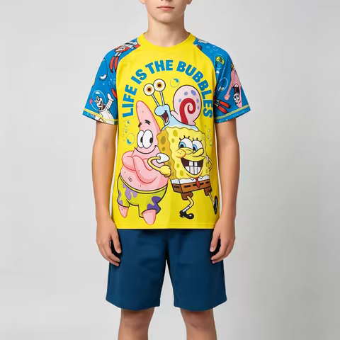 SpongeBob SquarePants Life Is The Bubbles Cartoon Men Women Tee Adults Children Boy Gril Top Kids Pa