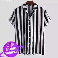 Kemeja Salur pria rayon strip Lengan pendek-Kemeja bergaris peria \ Hem Termurah Terlaris 100%  Mode