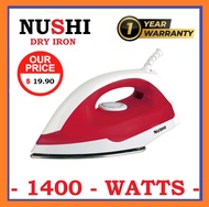 NUSHI DRY IRON NDI-3014 / TEFLON COATING / 1400 WATTS POWERFULL / LIGHT WEIGHT / SG PLUG / 1 YEAR WARRANTY  FAST SHIPPING