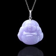 紫羅蘭翡翠彌勒佛佛公項鍊 18K金鑽石 | 天然緬甸玉翡翠A貨 |送禮