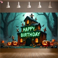 Halloween Birthday Party Decorations, Spooky Happy Birthday Banner Backdrop Party Supplies, 6x3.6ft 