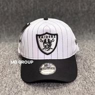 Raiders Pinstripe Adjustable Cap White Black Premium Import - Raiders Striped Baseball Cap