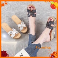 (In stock) Riveted H-shaped wedge sandals 7.5cm high M9999