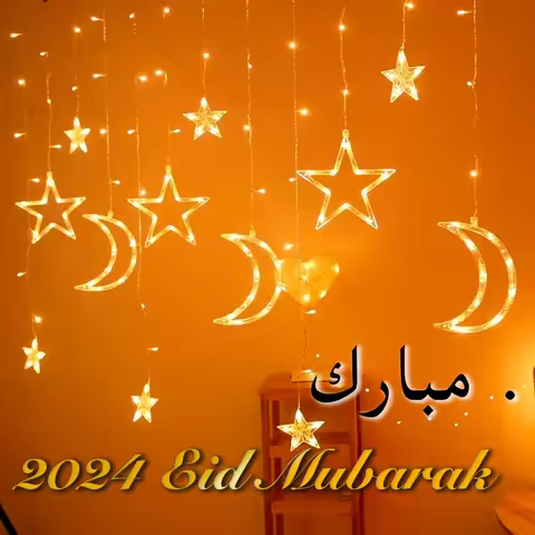 Star Moon Curtain Garland String Light EID Mubarak Ramadan Decoration 2024 Home 2024 Islam Muslim Ar