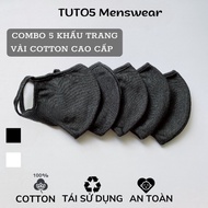 Set 5 khẩu trang vải thun TUTO5 Menswear KT03 - khẩu trang vải đen cotton dệt kim 2 lớp kháng khuẩn 