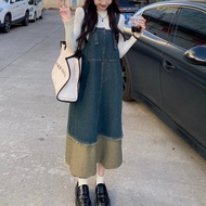 Váy yếm jean dài dáng rộng váy yếm jean nữ kiểu dáng thanh lịch phong cách_y11