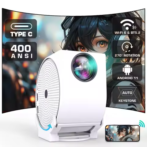 TYPE C 4K Mini Projector with WIFI 6 and Bluetooth BT5.2, 4K HD 400ANSI Portable Projector Rotatable
