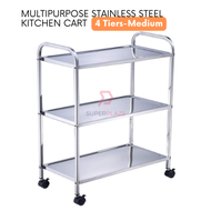 4 Tiers Medium Multifunctional Stainless Steel Kitchen Cart Side Table Serving Trolley Food Serving Cart