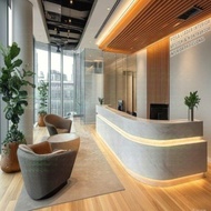 Meja Resepsionis Modern, Meja Reception Hotel Minimalis, Interior Lobby Kantor Hotel Minimalis Liter