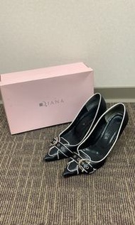 日本購回正品 戴安娜DIANA 黑白滾邊結構時尚真皮尖頭細跟高跟鞋 23.5 日本製