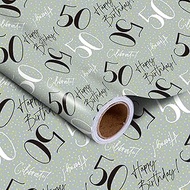 LeZakaa 50th Birthday Wrapping Paper Roll - ‘50 Happy Birthday & Celebrate’ Design in Gray for Men, 