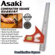 ASAKI 12INCH MULTIPURPOSE COMBINATION SQUARE L- RULER FOR INTERIOR EXTERIOR LEVEL ANGLE MARKING GAUG