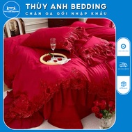 7 Piece luxury silk wedding bedding set embroidered with hearts or happy wedding rooms.