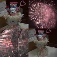 (Ready) Bouquet of flowers and candies mixed with bears as gifts for ny and friends. Ridiculous stud