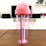 【1 CUP 2 DRINKS】Double Drinking Cup Double Straw Plastic Cup Portable Dual Use Cup Water Bottle Botol Air Cute Viral