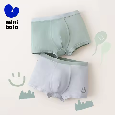 Mini Bala Autumn-Winter Unisex Kids Pure Cotton Underpants Baby Boxer Shorts Non-pinching 2-piece Pa