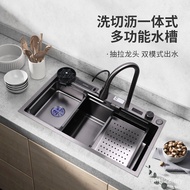 All-in-One Stainless Steel Waterfall Pull-out Kitchen Faucet Sink 304 Sink Large Single Sink Wash Ba