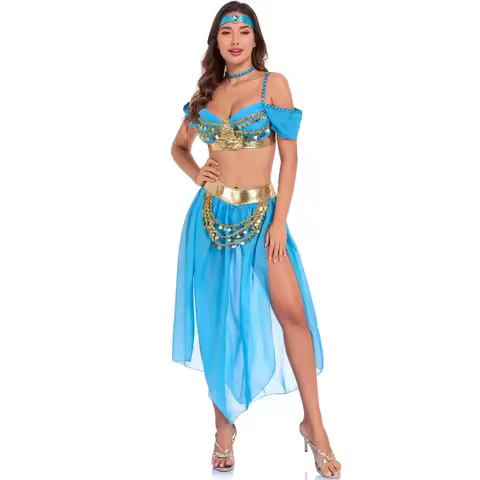 Jasmine Costume for Women Aladdin Princess Exotic Halloween Cosplay Outfit Adult Fancy Dress Arabian