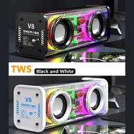 V8 ลําโพงคู่ขนาดเล็ก ลําโพงบลูทูธ มีระบบไฟLEDวิบวับๆ TWSอนุกรม บลูทูธ5.0 เชื่อมต่อได้2เครื่องพร้อมกั