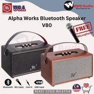 Alpha Works AW Classic V80 Portable Speaker with Bluetooth/USB/Line In/ Mic Input Karaoke Built In Battery FREE MIC