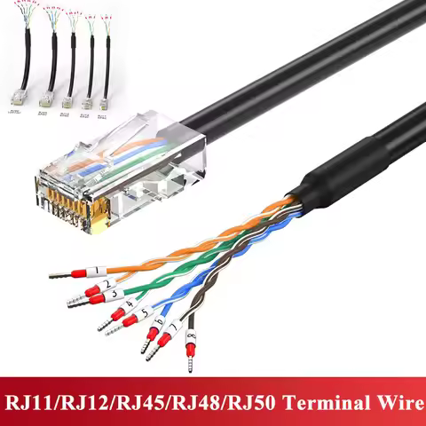 RJ11/RJ12/RJ45/RJ48/RJ50 Terminal Wire with Number Tube 6P6C 8P8C 10P10C RJ45 Crystal Head to 232 Si
