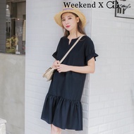 SG LOCAL WEEKEND X OB DESIGN CASUAL WORK WOMEN CLOTHES SHORT RUFFLE SLEEVE HEM MIDI DRESS 2 COLORS S-XXXL SIZE PLUS