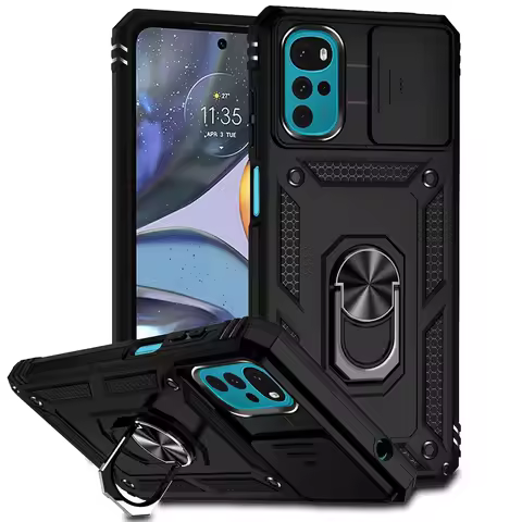 Armor Shockproof Case For Motorola Moto G22 G 5G 2022 G32 G52 G82 G62 5G Ring Holder Slide Window Le